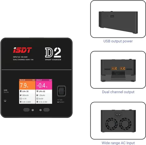 Miniatura 3 de ISDT lipo Cargador de batería D2 MK2 con CA 2 x 200 W modo de salida dual, cargador Lipo inteligente Hobby descargador para batería inteligente 1-6S