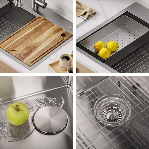Miniatura 3 de KRAUS KWT310-33/18 Kore - Fregadero de cocina con estación de trabajo de 33 pulgadas, empotrado, acero inoxidable de calibre 18, con reborde