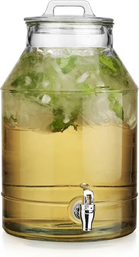 Miniatura 3 de Dispensadores de bebidas de vidrio de 3 galones para fiestas, dispensadores de jarras Mason clásicos con tapa de vidrio con asa y espiga 100% a