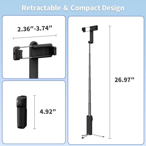 Miniatura 3 de yAyusi Mini trípode extensible para selfie stick con control remoto, trípode portátil de tamaño de bolsillo para iPhone, pequeño y compacto