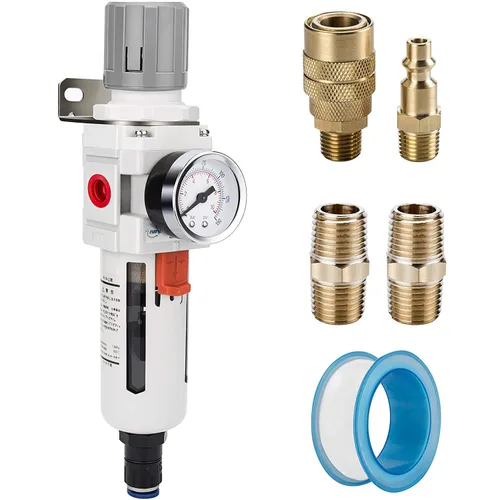 Miniatura 13 de NANPU Filtro Regulador de Aire Comprimido NPT de 3/8" Combo Piggyback, Drenaje Semi-Automático, Elemento de Latón de 5 Micrones, Tazón de Polímero