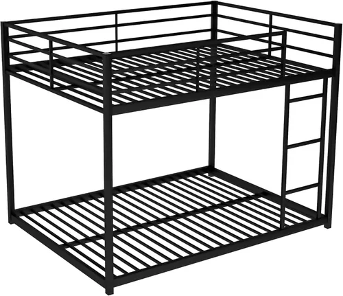 Miniatura 8 de Litera baja de tamaño matrimonial con escalera, litera de metal con barandillas de seguridad para niños, adolescentes y adultos, no requiere somier