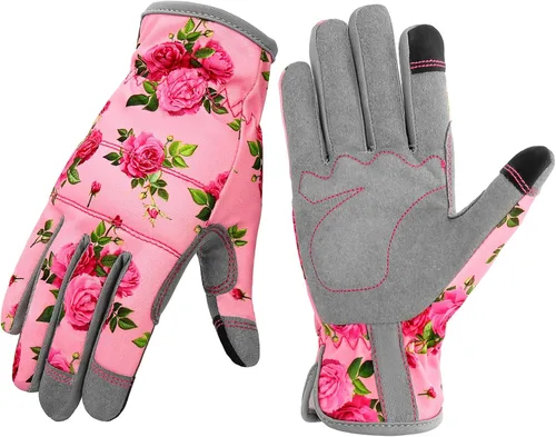 YRTSH Guantes de cuero para jardinería para mujer, guantes de jardín flexibles y transpirables, guantes de trabajo a prueba de espinas para