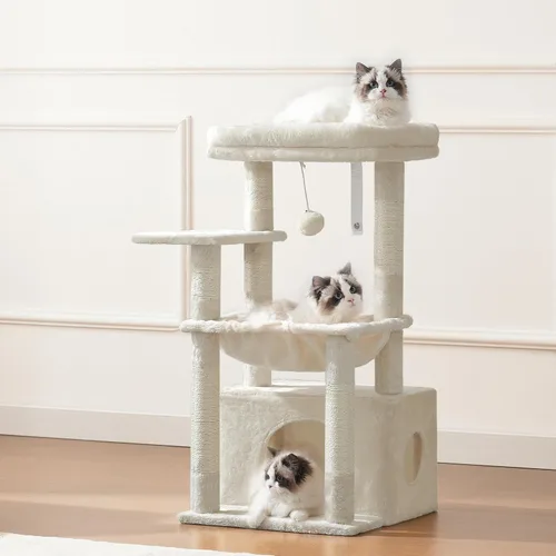 Miniatura 9 de Heybly Árbol para gatos, torre de gatito con cesta grande y suave para gatos, condominio para gatos con espaciosa cama para gatos con espacio