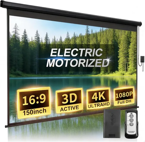 Pantalla de proyector de 150 pulgadas motorizada 16:9 HD Pantalla de proyector eléctrico elevador desplegable con control remoto, pantallas de
