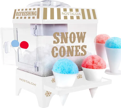 Nostalgia Máquina de hielo afeitado de cono de nieve, máquina retro para granizado de mesa que hace 20 golosinas heladas, incluye 2 vasos de