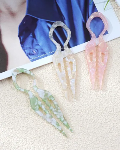 Miniatura 7 de 3 horquillas francesas para el cabello, de acrílico para moño, moños, rizos franceses, diseño dentado antideslizante, ángulo curvado para un mejor