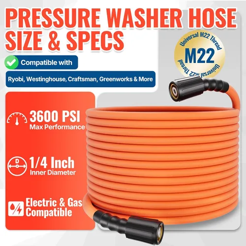 Miniatura 3 de YAMATIC Manguera de lavado a presión de 25 pies, 1/4 de pulgada 3600 PSI Manguera de lavado eléctrico M22, flexible de alta presión resistente a