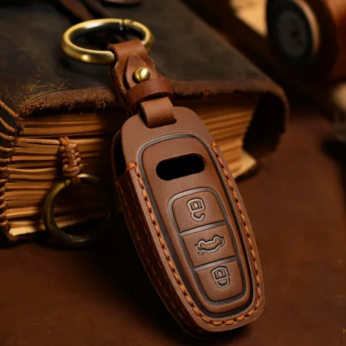 Miniatura 3 de OLLEN Funda para llavero de cuero genuino sin tornillos, compatible con Audi A3 A6 A6L A7 A8 Q7 Q8 E-Tron S3 S6 S7 SQ7 RS6 RS7, etc, protector