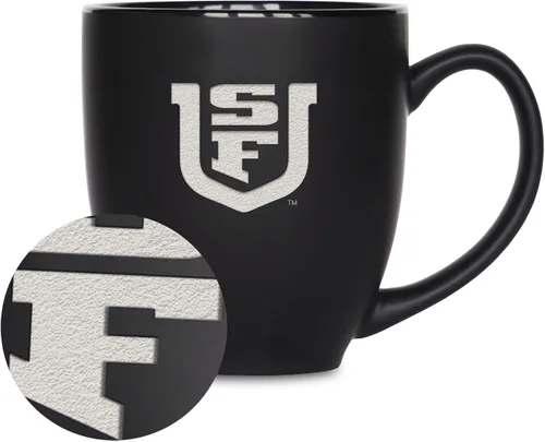 Miniatura 110 de Rico Industries - Taza de cerámica mate negra con grabado láser estándar de 15oz para NCAA (escuelas T & U) - Para bebidas calientes o frías