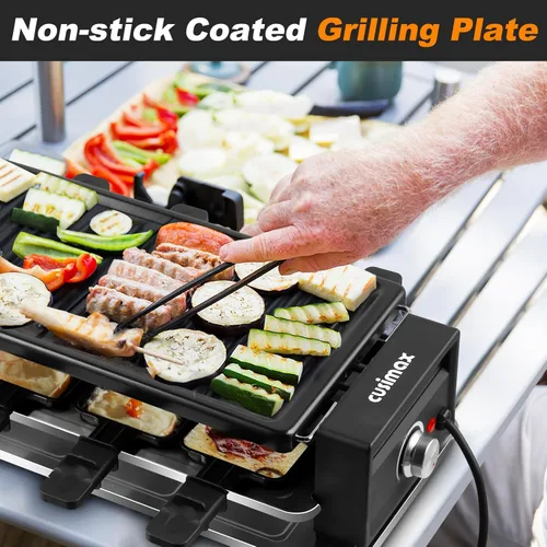 Miniatura 6 de CUSIMAX Raclette Grill Parrilla coreana de barbacoa, parrilla de mesa portátil con placa antiadherente, control de temperatura ajustable, parrilla