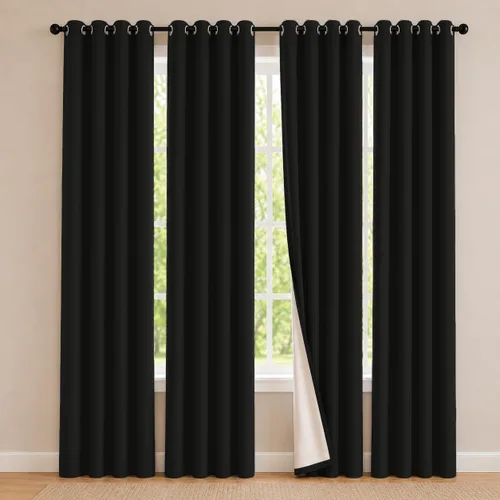 Miniatura 76 de 2 paneles de cortinas 100% opacas, cortinas ligeras con aislamiento térmico con ojales para dormitorio, sala de estar, tratamiento de ventana