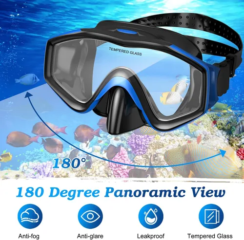 Miniatura 4 de Snorkeling Gear for Adults, Dry Top Snorkel Mask Set 2 Pack Scuba Diving Mask Snorkel Gear Anti Fog Snorkeling Packages Tempered Glass Panoramic