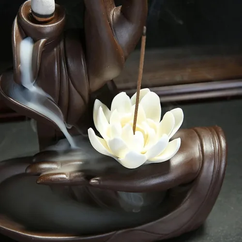 Miniatura 6 de Quemador de Incienso de Reflujo de Mano Lotus - Soporte de Incienso de Conos de Cerámica Quemador de Incienso Cascada y Fuente de Cascada