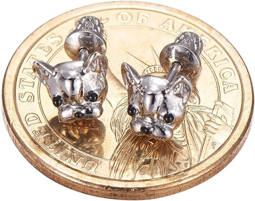 Miniatura 2 de Aretes para niñas, aretes hipoalergénicos de bulldog francés para niñas, tornillos de tuerca en la parte trasera de seguridad, poste de orejas ultra