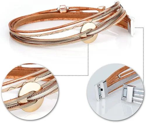 Miniatura 3 de Fesciory - Pulseras envolventes de cuero para mujer, brazaletes con cuentas de cristal de leopardo, estilo bohemio, multicapa