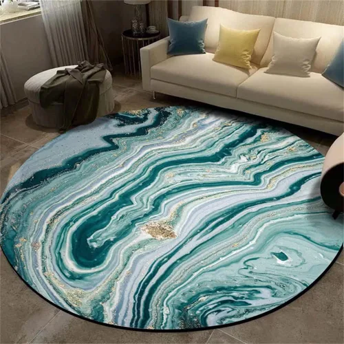 Tapete redondo de mármol verde esmeralda, lavable, pequeño círculo, para dormitorio, sala de estar, alfombra moderna abstracta circular, 2 pies