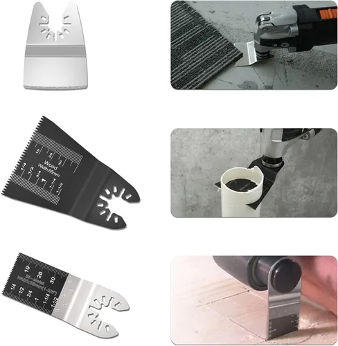 Miniatura 8 de 87 cuchillas oscilantes para herramientas, multiherramienta de liberación rápida de plástico de metal de madera, accesorios con papel de lija
