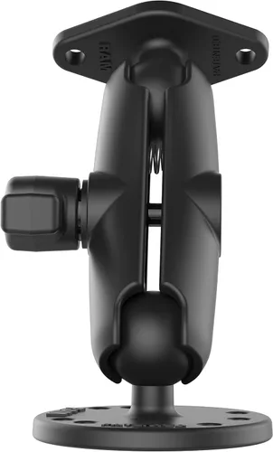 Miniatura 2 de RAM Mounts Soporte de perforación con brazo de doble enchufe y placa de diamante, bola de tamaño B de 1 pulgada, montaje de superficie plana AMPS