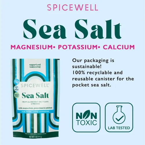 Miniatura 3 de Spicewell Bolsa de sal marina – Cosechada artesanalmente a mano, alta en electrolitos, magnesio, potasio y calcio, sin lona de plástico, sin yodo, 5