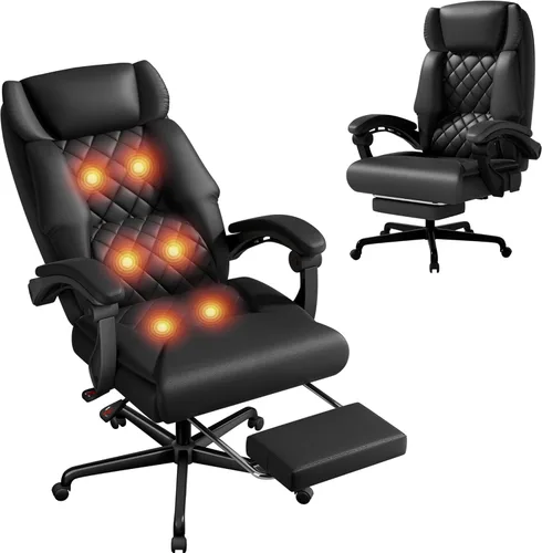 Furmax Silla de oficina de masaje con reposapiés, 6 puntos de vibración, 400 libras, silla de oficina grande y alta para personas pesadas, silla de