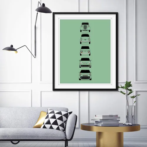 Miniatura 2 de Custom Car Posters CUSTOMIZABLE COLOR Handmade Poster compatible with Fiat 500 Generations Print of Fiat 500 (Topolino, 500 Nuova, 126, 500L) - 8x10
