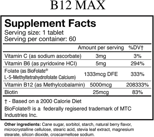 Miniatura 4 de Wellgenix Vitamina de folato sublingual B12 B6 biodisponible formulada para alta absorción, suplemento multivitamínico nutricional (60 unidades) 1