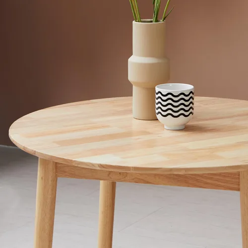 Miniatura 5 de Livinia Aslan - Mesa de comedor redonda de madera de 35.4 pulgadas, mesa de cocina moderna de roble malayo de mediados de siglo (roble natural)