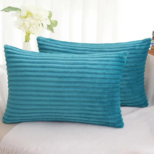 Miniatura 38 de Simmore Juego de 2 fundas de almohada decorativas de 16 x 16 pulgadas, fundas de almohada suaves de franela de felpa natural de doble cara para sofá