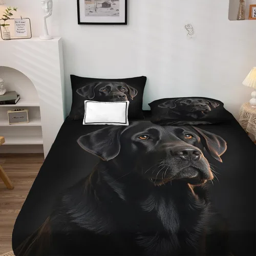 Miniatura 2 de Labrador Sheets tamaño individual, sábanas de perro negro, sábanas y fundas de almohada estampadas de 3 piezas, sábana bajera ajustable