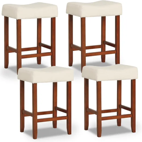 Miniatura 16 de Giantex 25 Inch Bar Stools, Backless Saddle Barstools with Sponge Padded Cushion, Nailhead Trim, 330 Lbs Wood Bar Stools with Foot Rest for Kitchen