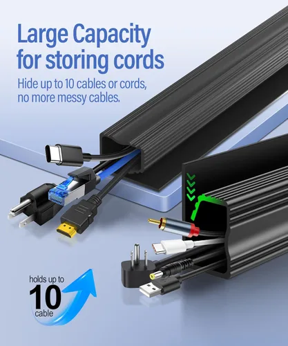 Miniatura 3 de Paquete de 6 unidades de organizador de cables debajo del escritorio, canal J con cinta de doble cara, bandeja organizadora de cables