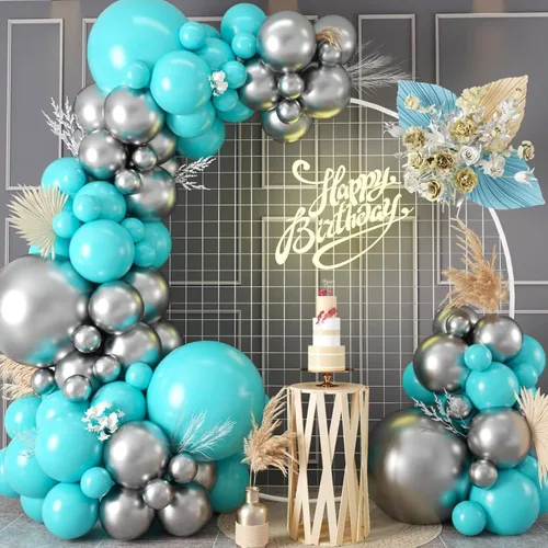 Miniatura 9 de Kit de guirnalda de globos azul rey y amarillo, kit de arco de globos azul rey y amarillo de 100 piezas con globos de diferentes tamaños de Azul