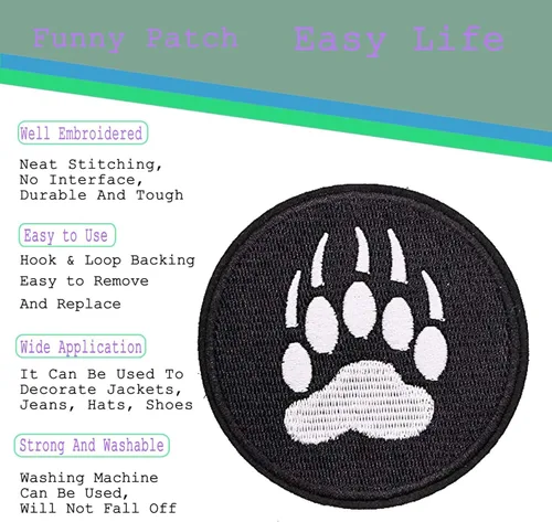 Miniatura 3 de Parche de pata de oso negro de 3 pulgadas – Gancho de garra de oso bordado con lazo táctico para chaleco, sombrero, bolsos, chaquetas, ropa, mochila