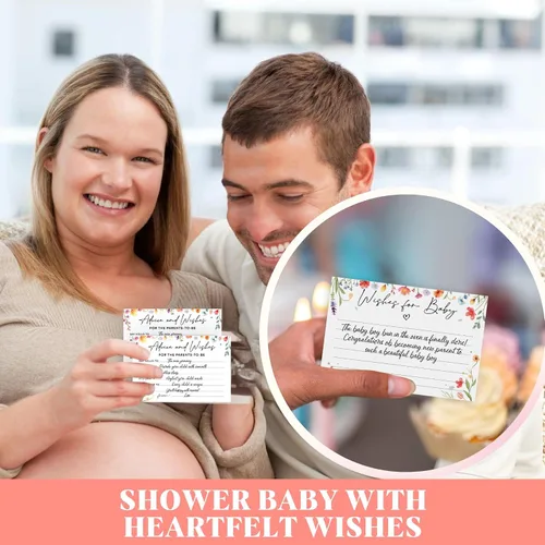 Miniatura 4 de Woodamore Tarjetas azules de consejos y deseos para decoración de baby shower, 50 tarjetas de consejos para baby shower para padres futuros, deseos