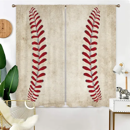 Miyotaa Cortinas deportivas de béisbol para ventana, 2 paneles de 42 pulgadas de ancho x 63 pulgadas de alto, bolsillo para barra, adolescentes,