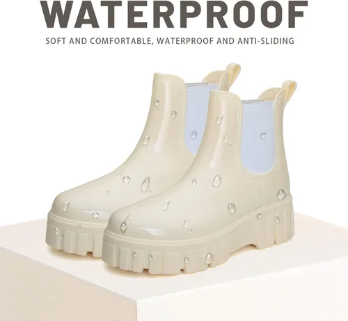 Miniatura 2 de RIUETAR Rain Boots for Women Men, Comfort Lightweight Waterproof Garden Boots, Platform Rubber Chelsea Ankle Rain Boots, Adult Cute Soft Insole
