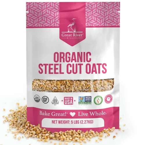 Great River Milling Avena orgánica cortada de acero | Grano entero, sin OMG, Kosher | abundante saludable | Textura y sabor ricos | Perfecto para