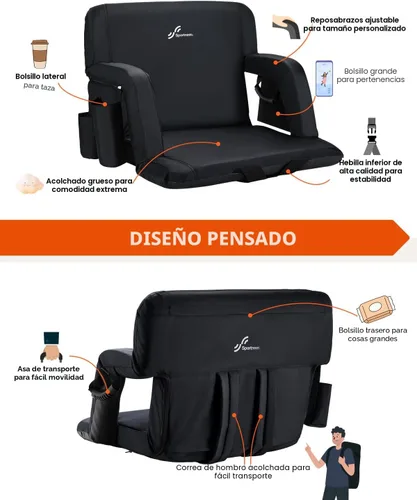 Miniatura 7 de Sportneer - Asientos de estadio para gradas con respaldo, asiento de estadio reclinable y portátil con un grueso cojín acolchado, con respaldo