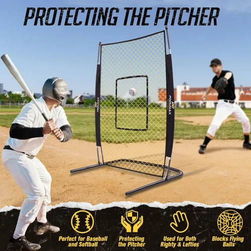 Miniatura 6 de PodiuMax Pantalla de lanzamiento de béisbol de 7 x 4 pies con zona de ataque, red de bateo con base en forma de U mejorada, red de lanzamiento
