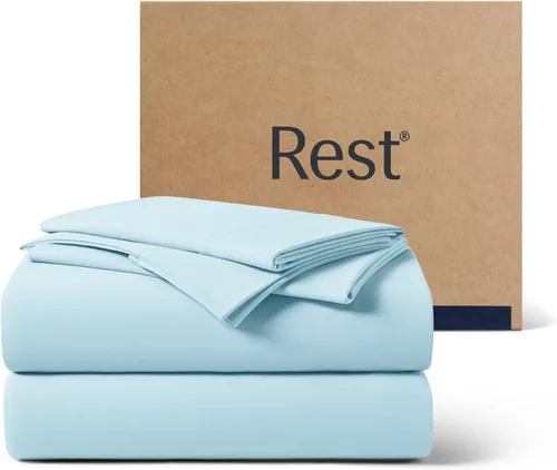 Miniatura 32 de REST® Evercool®+ Juego de sábanas refrescantes, tamaño Cali King, color azul claro, sábanas transpirables para personas que duermen con calor