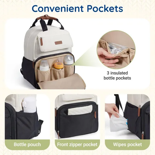Miniatura 5 de Mommore Mochila para pañales, bolsa de pañales extra grande para 2 niños/gemelos con cambiador para viajes al aire libre, 1-negro, Grande