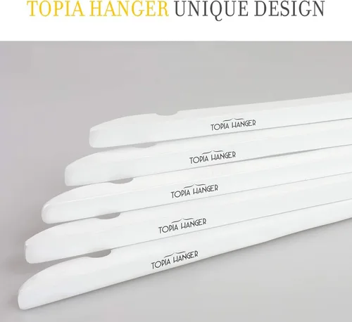 Miniatura 7 de TOPIA HANGER Paquete de 18 perchas de madera para vestido de novia, colgador de madera blanca con gancho blanco giratorio de 360°, muescas de corte