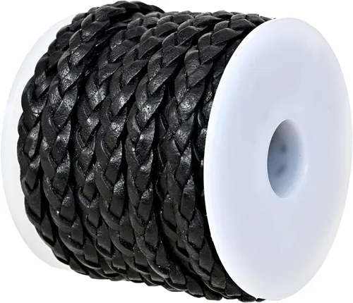 Miniatura 9 de GENIQUE Cordón de cuero trenzado plano de 0.197 in, cuerda de cuero para fabricación de joyas, tiras de cuero, ribete de cuero (16.4 ft)