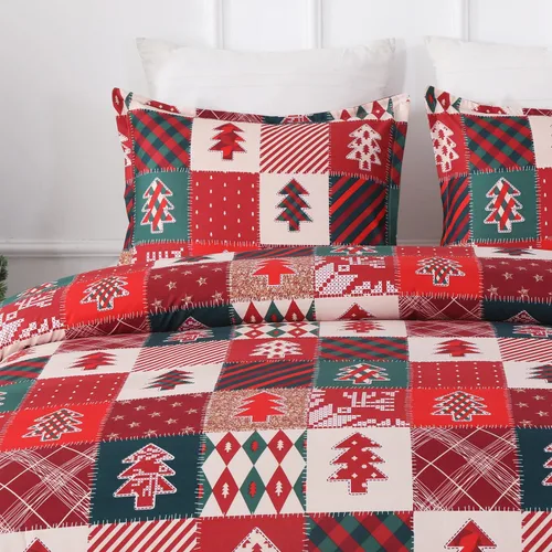 Miniatura 7 de Vaulia Funda de edredón de Navidad Twin, colección de ropa de cama de microfibra navideña con patrón de árbol a cuadros de Navidad, incluye 1 funda
