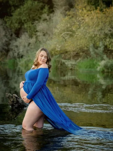 Miniatura 6 de YnimioAOX Vestido de maternidad para mujer con hombros descubiertos de manga larga para fotografía, vestido de gasa para maternidad para sesión