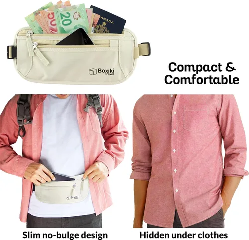 Miniatura 6 de Boxiki Travel - Cinturón de dinero para viajes para hombres y mujeres oculto, cinturón de dinero con bloqueo RFID y bolsa de cintura segura