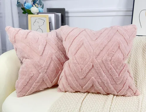 Miniatura 9 de Juego de 2 fundas de almohada de piel sintética beige de 16x16, funda de almohada decorativa de cuadros suave estilo boho para sofá, cama, sala