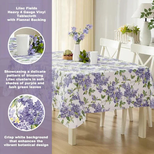 Miniatura 2 de Lilac Fields - Mantel pesado de franela de vinilo calibre 4, diseño floral de lilas moradas para interiores y exteriores, picnic, cocina, comedor