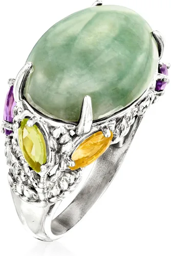 Miniatura 3 de Ross-Simons Anillo de piedras preciosas múltiples de jade y .90 qt. t. w en plata de ley